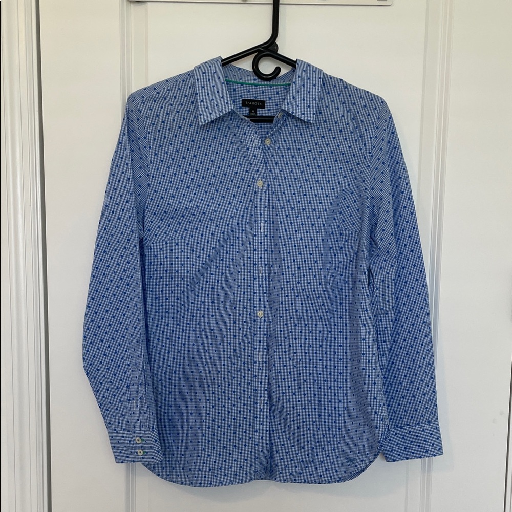 Talbots Blue Patterned Button Down Shirt - image 1